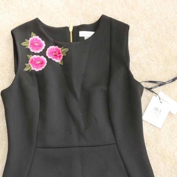 Black Sleeveless Dress with Pink Floral Embroidery - Picture 3 of 5